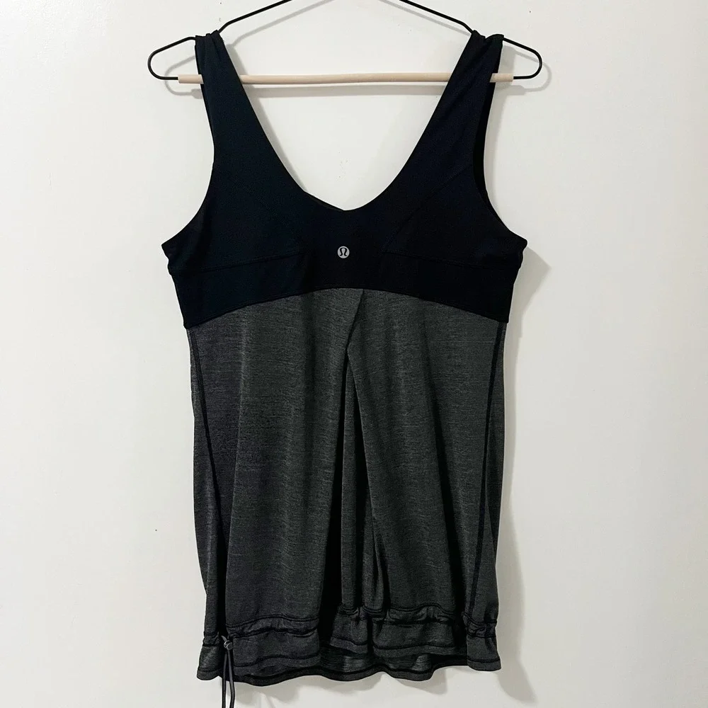Lululemon No Limits Tank Top Black Heathered Coal Pleated Cinch Hem Size‎ 6